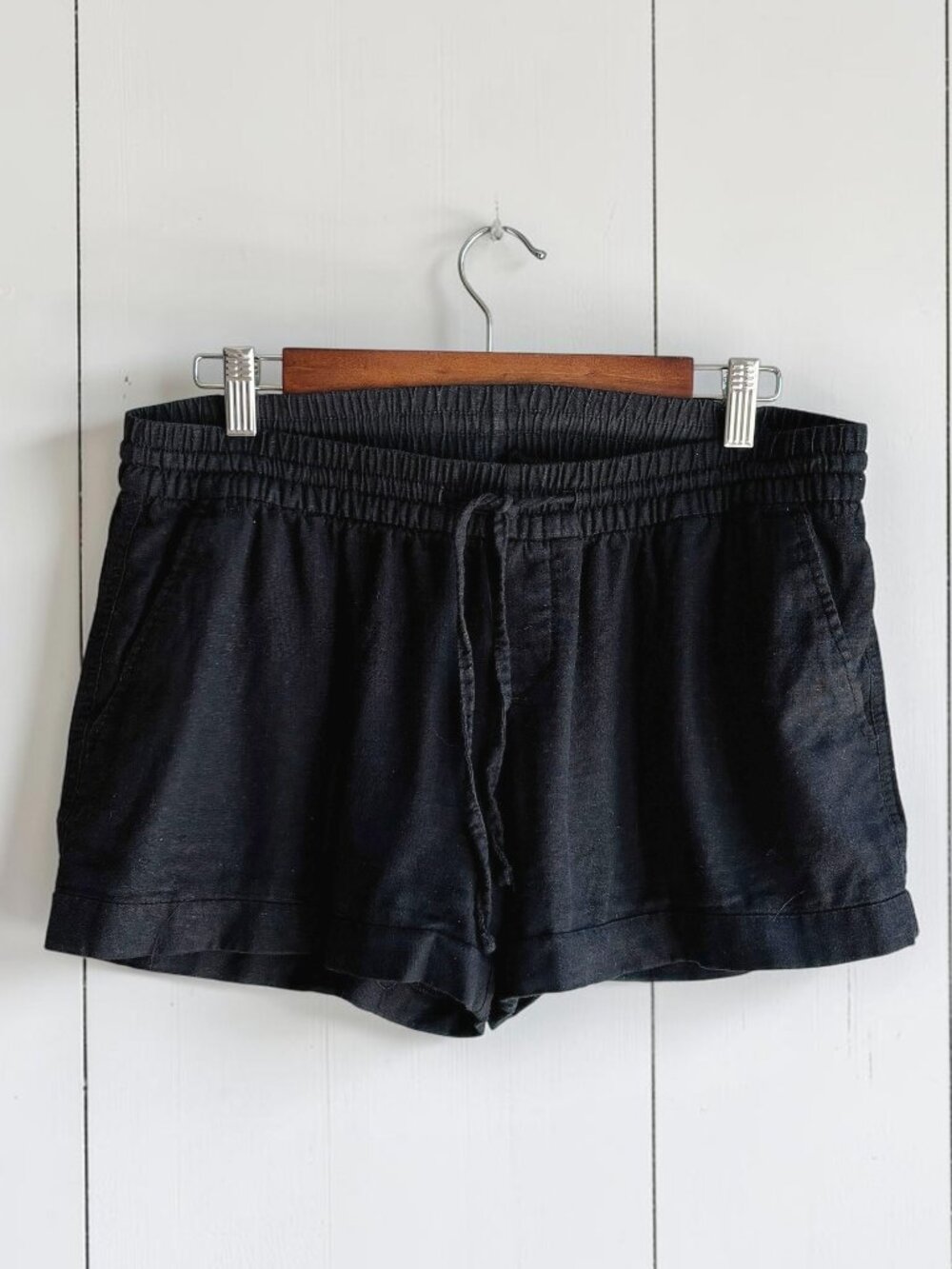 Old Navy Black Linen Blend Pull-On Shorts Elastic Waist Size M